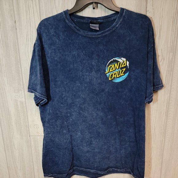 Santa Cruz Mens Large Skateboard Classic Blue Stonewash Tee Shirt - Picture 2 of 9